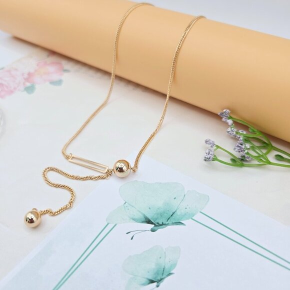 Modern Rose Gold Chain Necklace with Bar Accent, 17.7 Inch Design, XPNL0027 - Picture 2 of 12